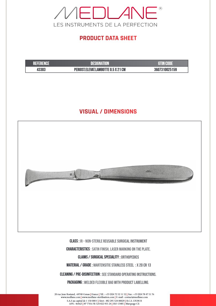 Rugine Lambotte 5 X 210 mm — REF 43303P