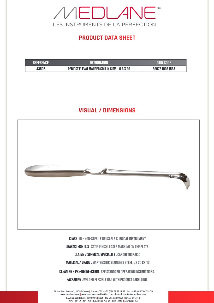 Rugine Maurer Collin Courbe 6 X 260 mm — REF 43502
