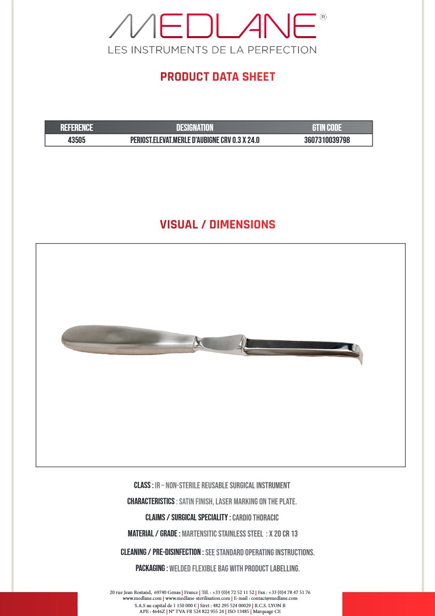 Rugine Merle D'aubigne Courbe 3 X 240 mm — REF 43505