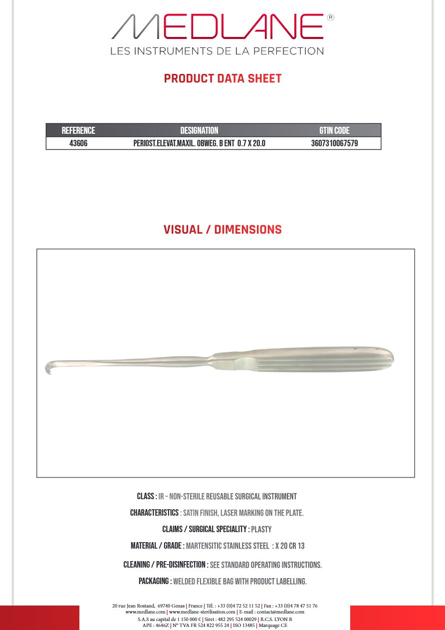 Rugine Maxillo-facial Obwegeser Coudee 7 X 200 mm — REF 43606