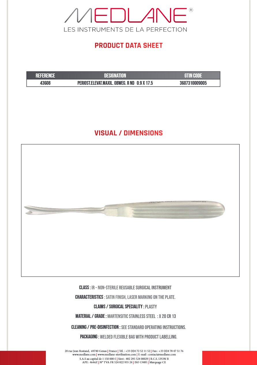Rugine Maxillo-facial Obwegeser Aronde 9 X 175 mm — REF 43608