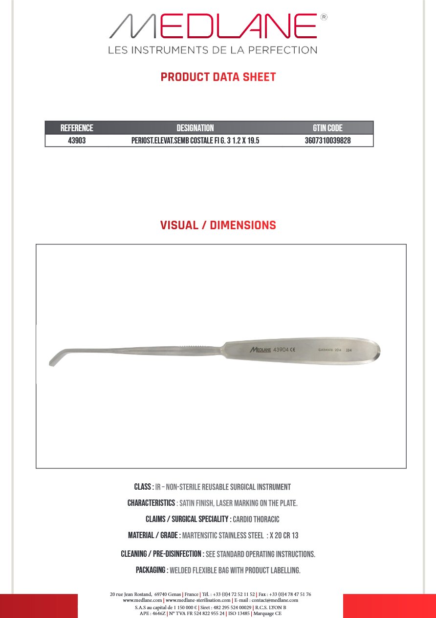 Rugine Semb Costale Figure 3 12 X 195 mm — REF 43903