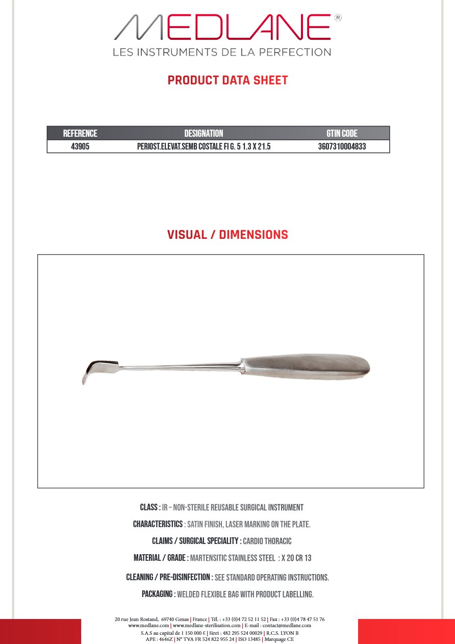 Rugine Semb Costale Figure 5 13 X 215 mm — REF 43905