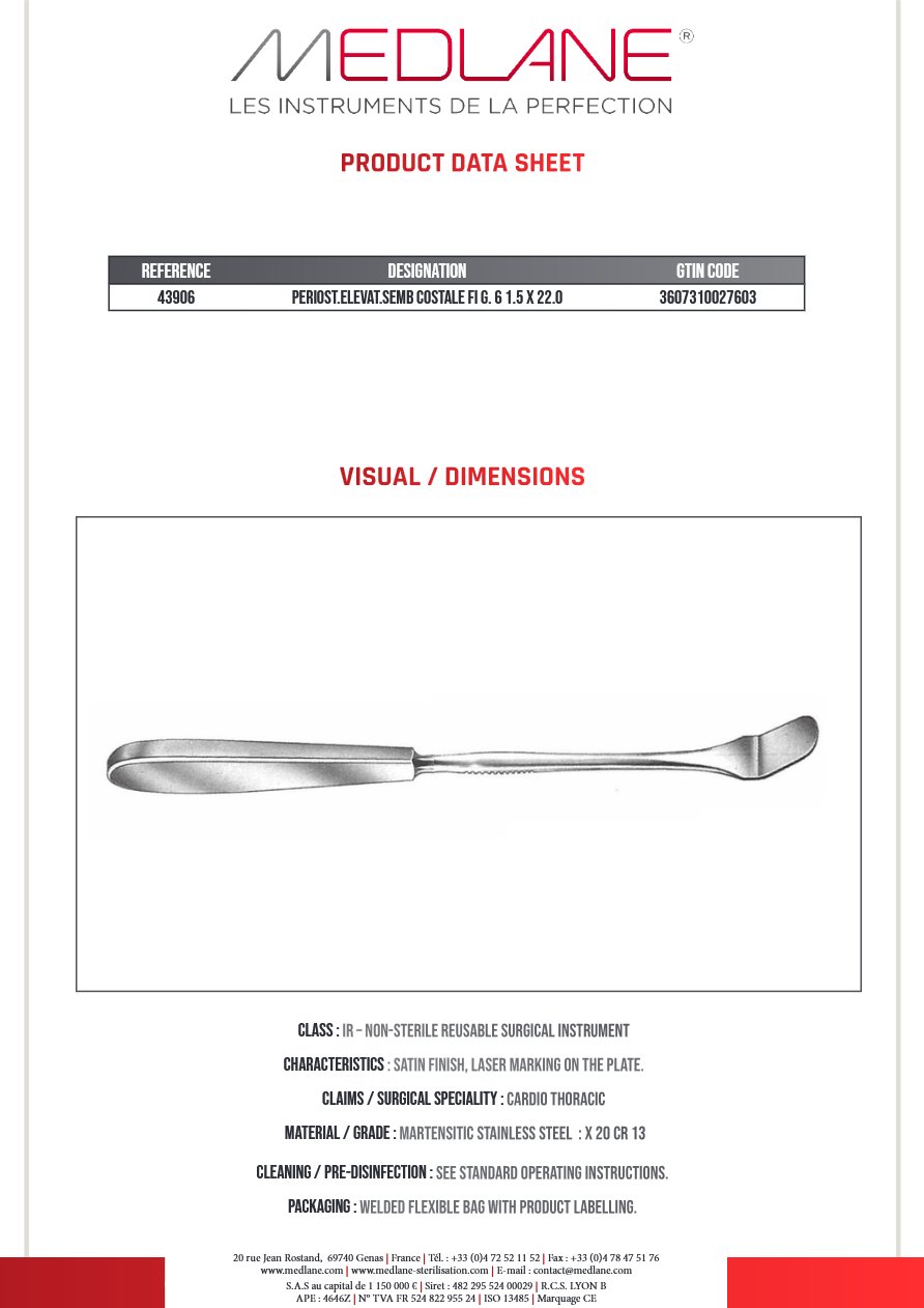 Rugine Semb Costale Figure 6 15 X 220 mm — REF 43906