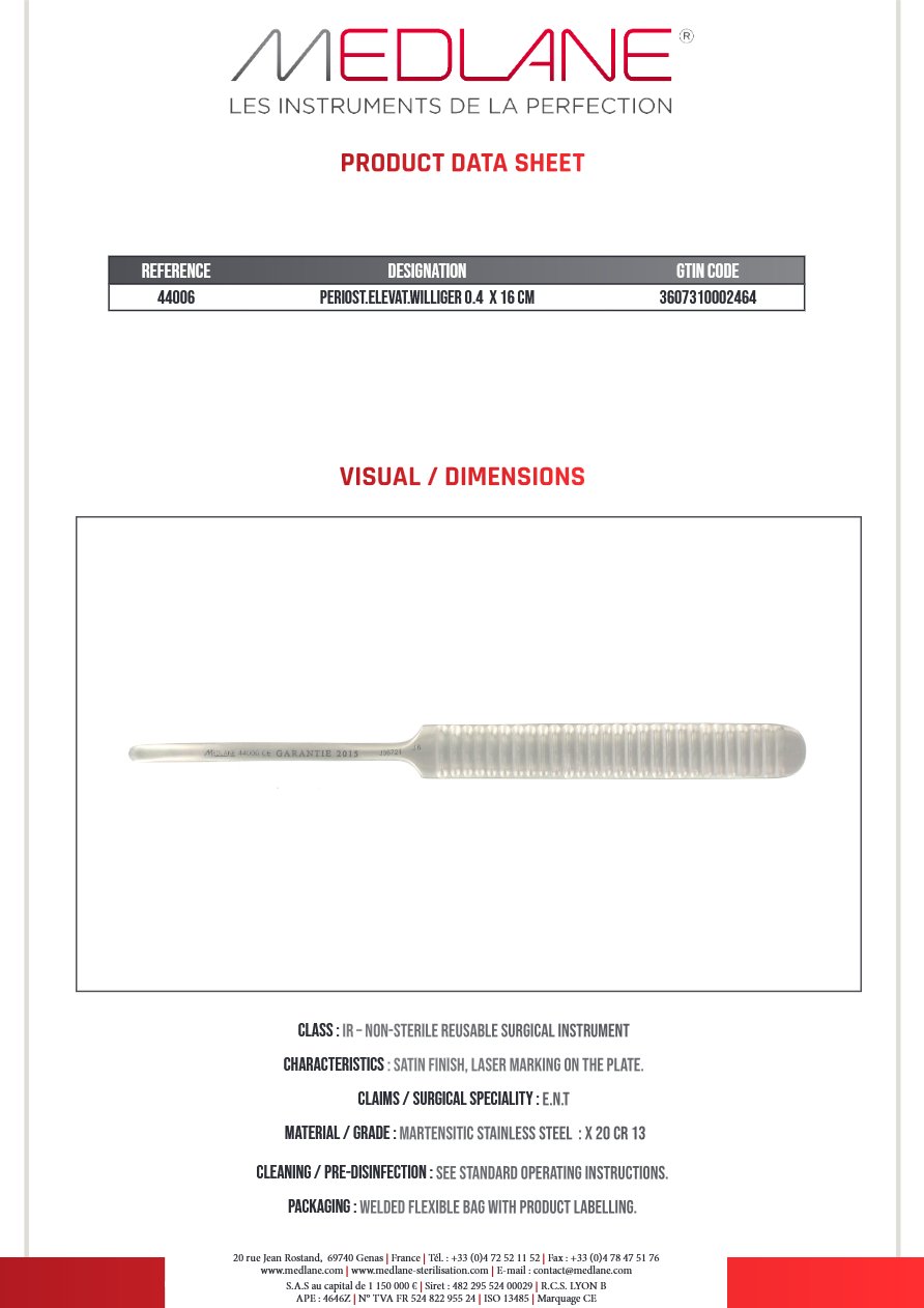 Rugine Williger 4 X 160 mm — REF 44006P