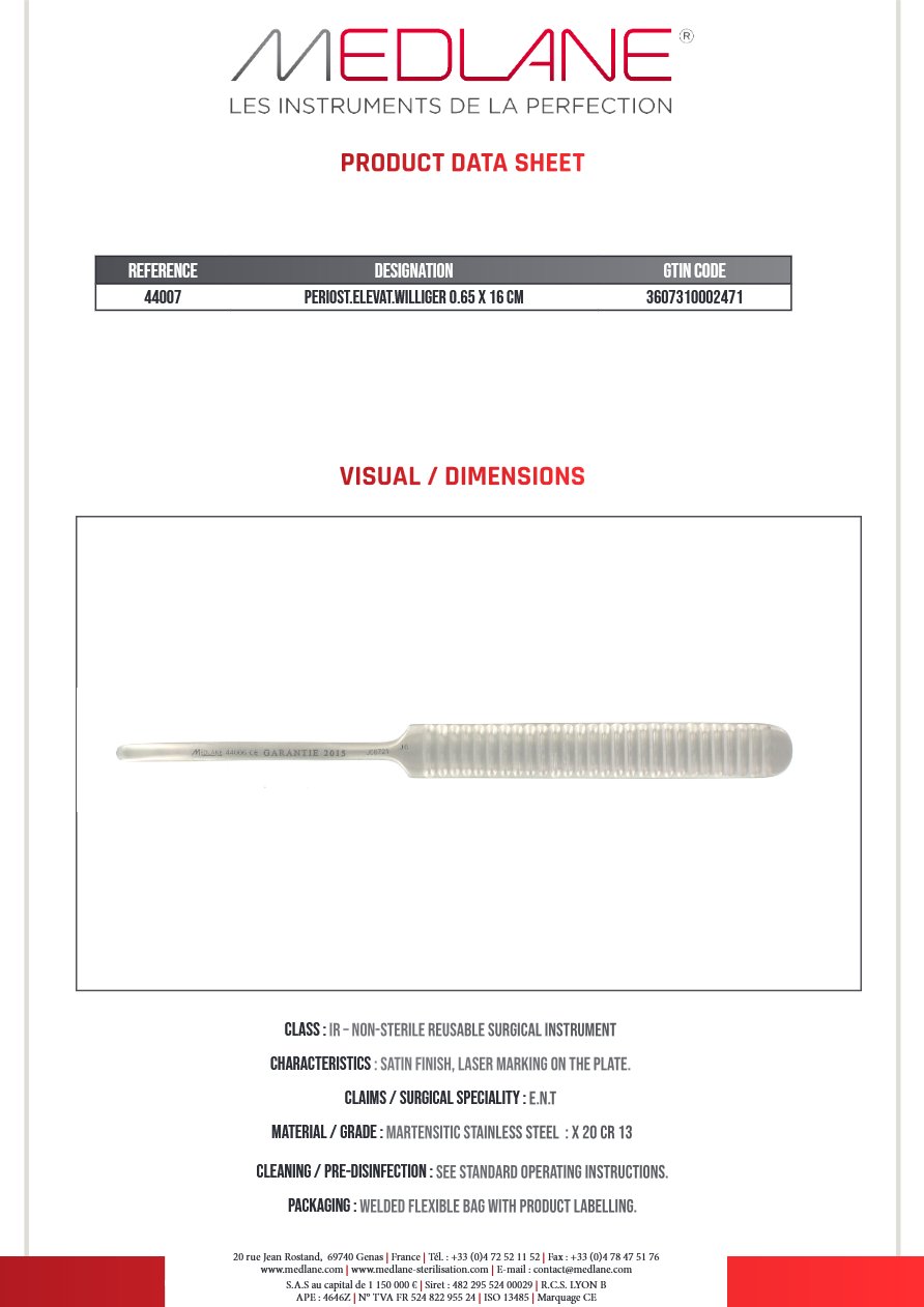 Rugine Williger 6.5 X 160 mm — REF 44007