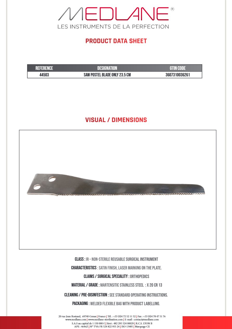 Scie Postel Lame Seule 235 mm — REF 44503