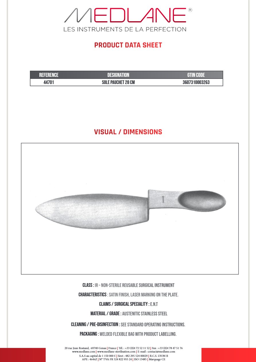 Semelle Pauchet 280 mm — REF 44701