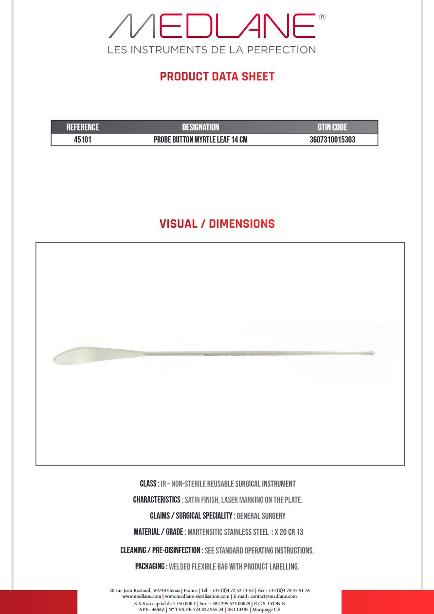 Sonde Boutonne Feuille Myrte 140 mm — REF 45101