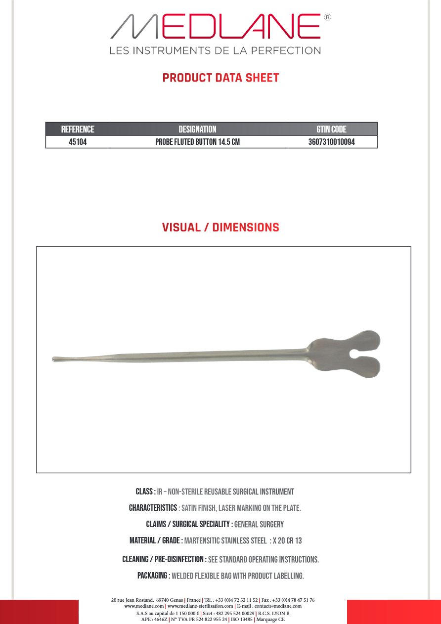 Sonde Cannelee Boutonnee 145 mm — REF 45104P