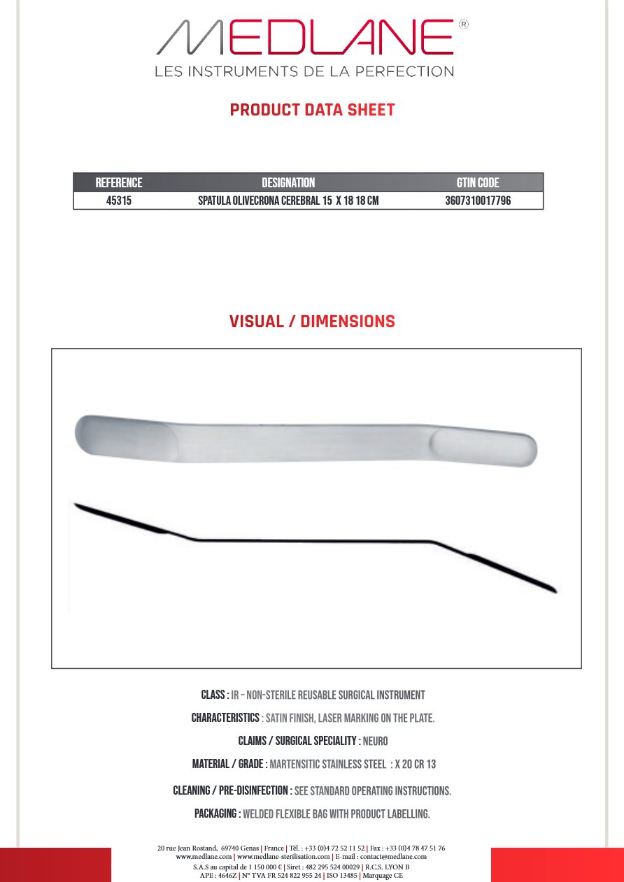 Spatule Olivecrona En S 15 X 18 mm 180 mm — REF 45315