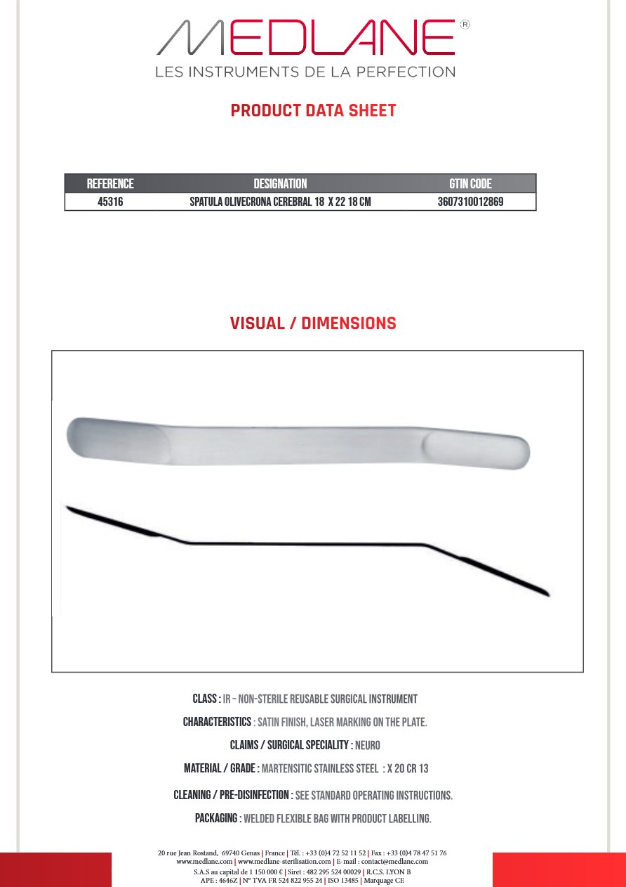 Spatule Olivecrona En S 18 X 22 mm 180 mm — REF 45316