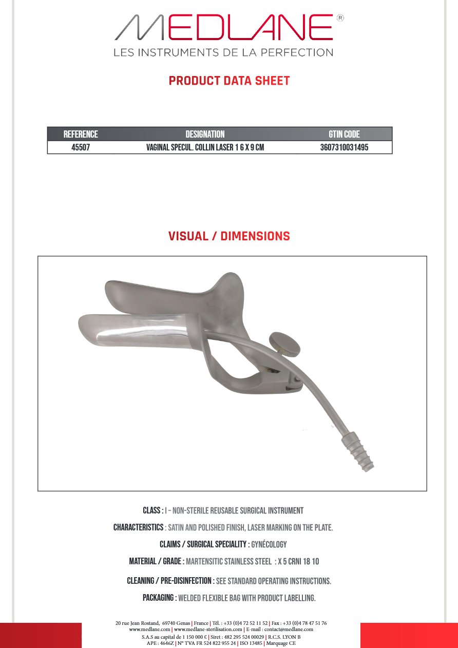Speculum Gynécologique Collin Laser Isole 16 X 90 mm — REF 45507