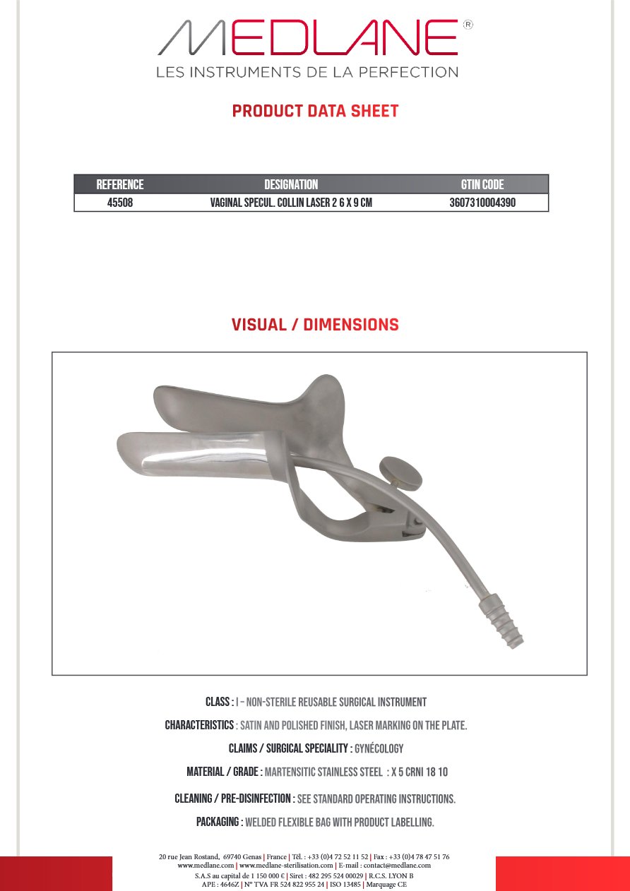 Speculum Gynécologique Collin Laser Isole 26 X 90 mm — REF 45508