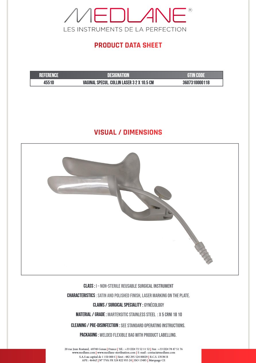 Speculum Gynécologique Collin Laser Isole 32 X 105 mm — REF 45510