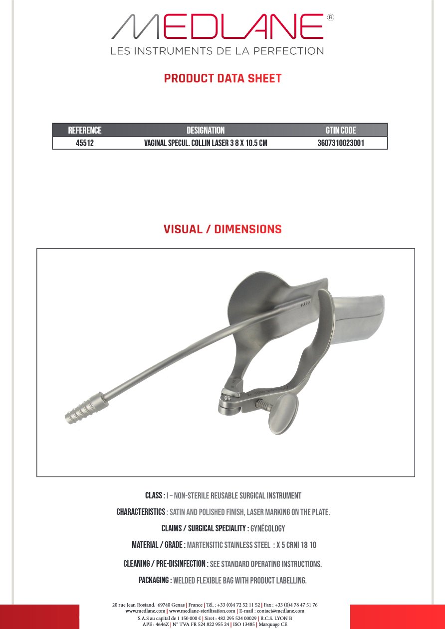 Speculum Gynécologique Collin Laser Isole 38 X 105 mm — REF 45512