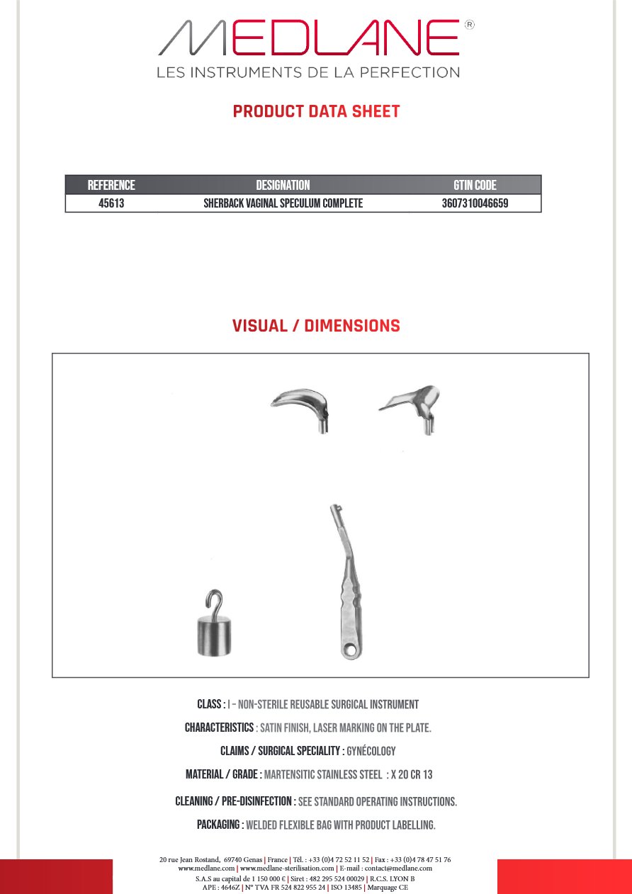 Speculum Gynécologique Scherback Set Complet avec Manche, Poids, et 5 Valves — REF 45613