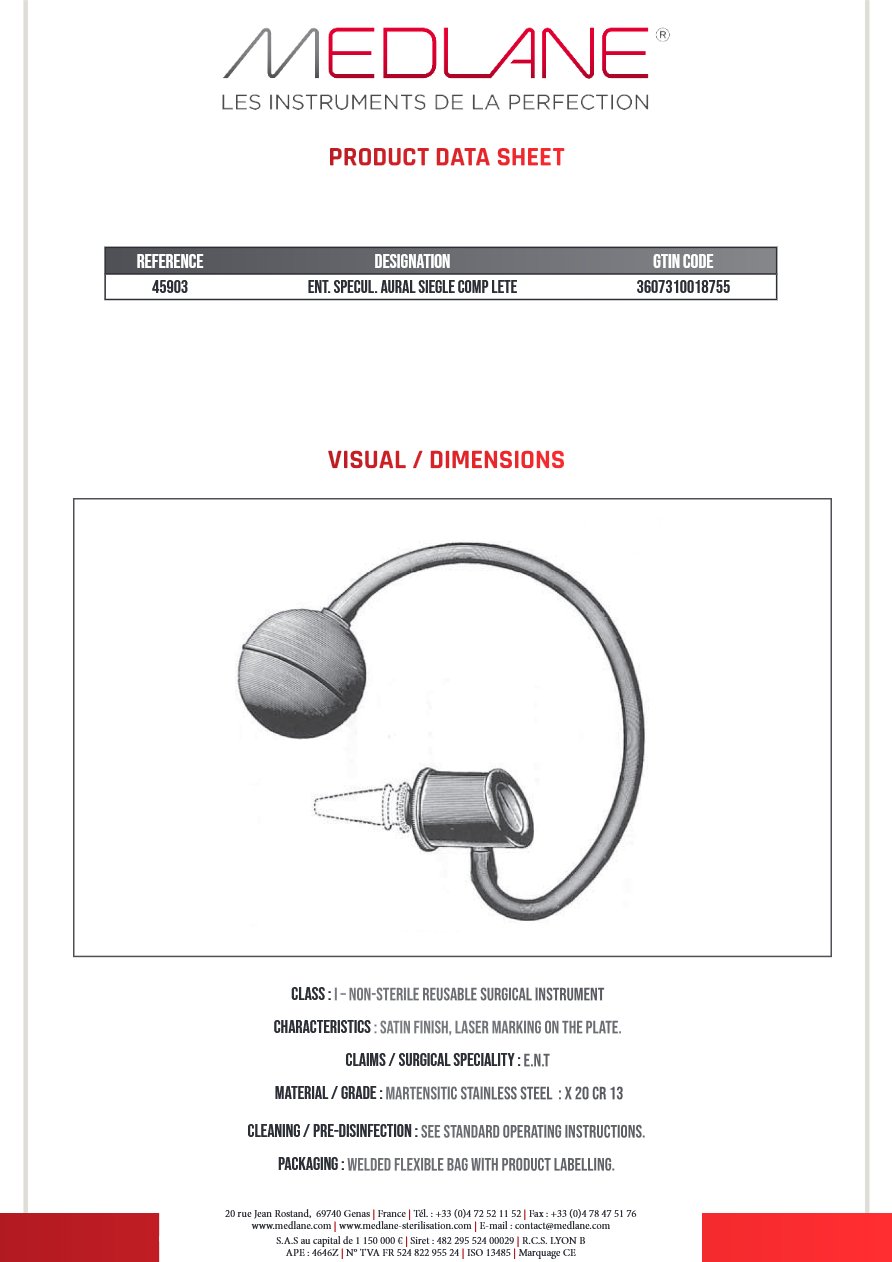 Speculum O.R.L. Auricul Siegle Complet — REF 45903