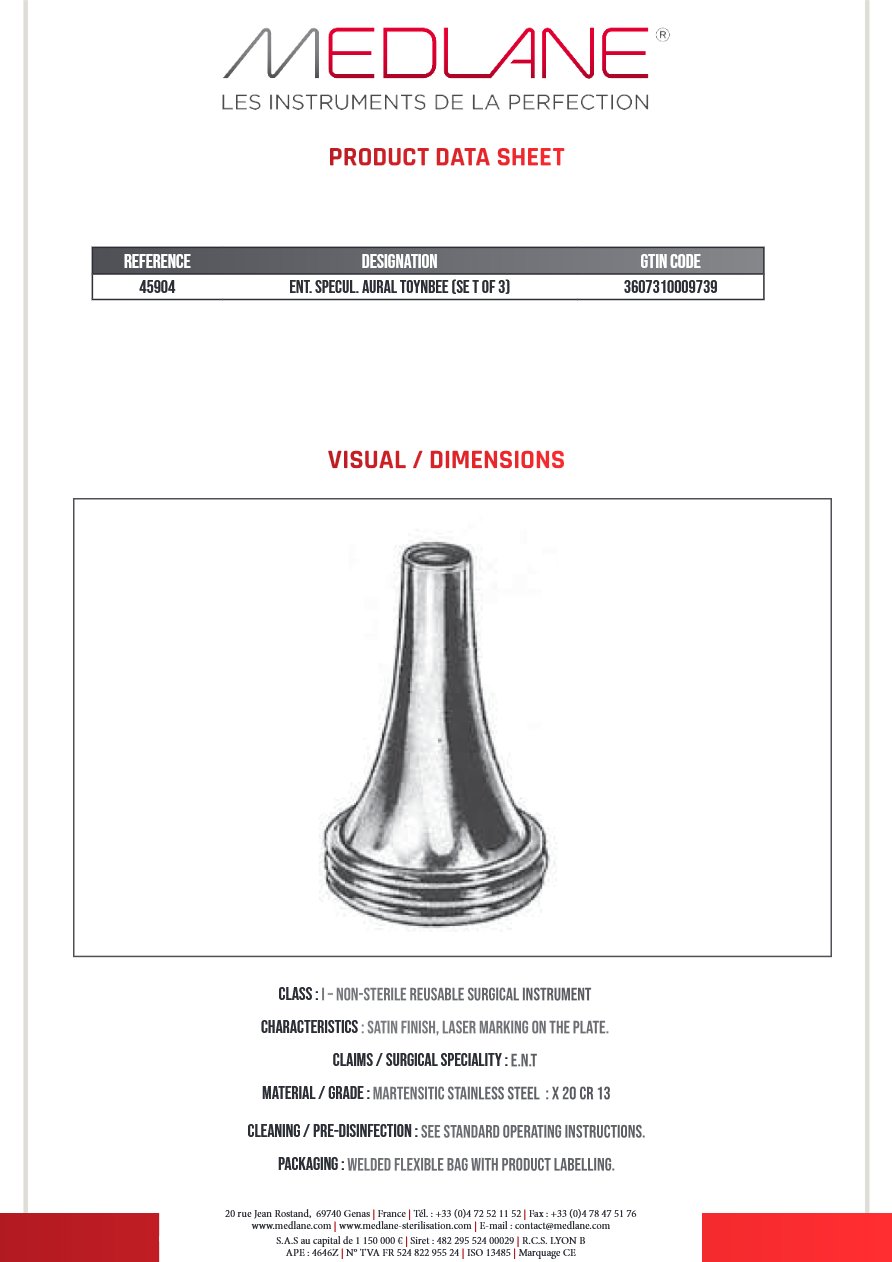 Speculum O.R.L. Auricul Toynbee (jeu de 3) — REF 45904