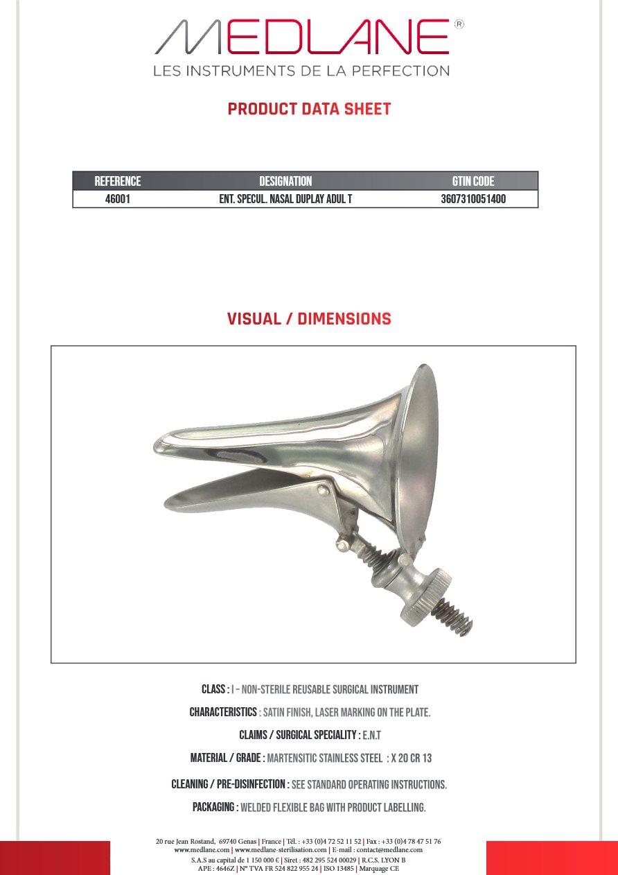 Entérotome SPECUL. NASAL DUPLAY ADUL T — REF 46001P