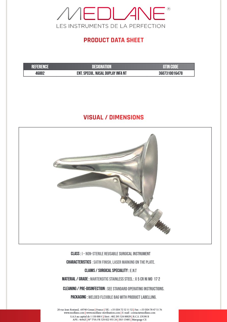 Speculum O.R.L. Rhino Duplay Enfant — REF 46002P