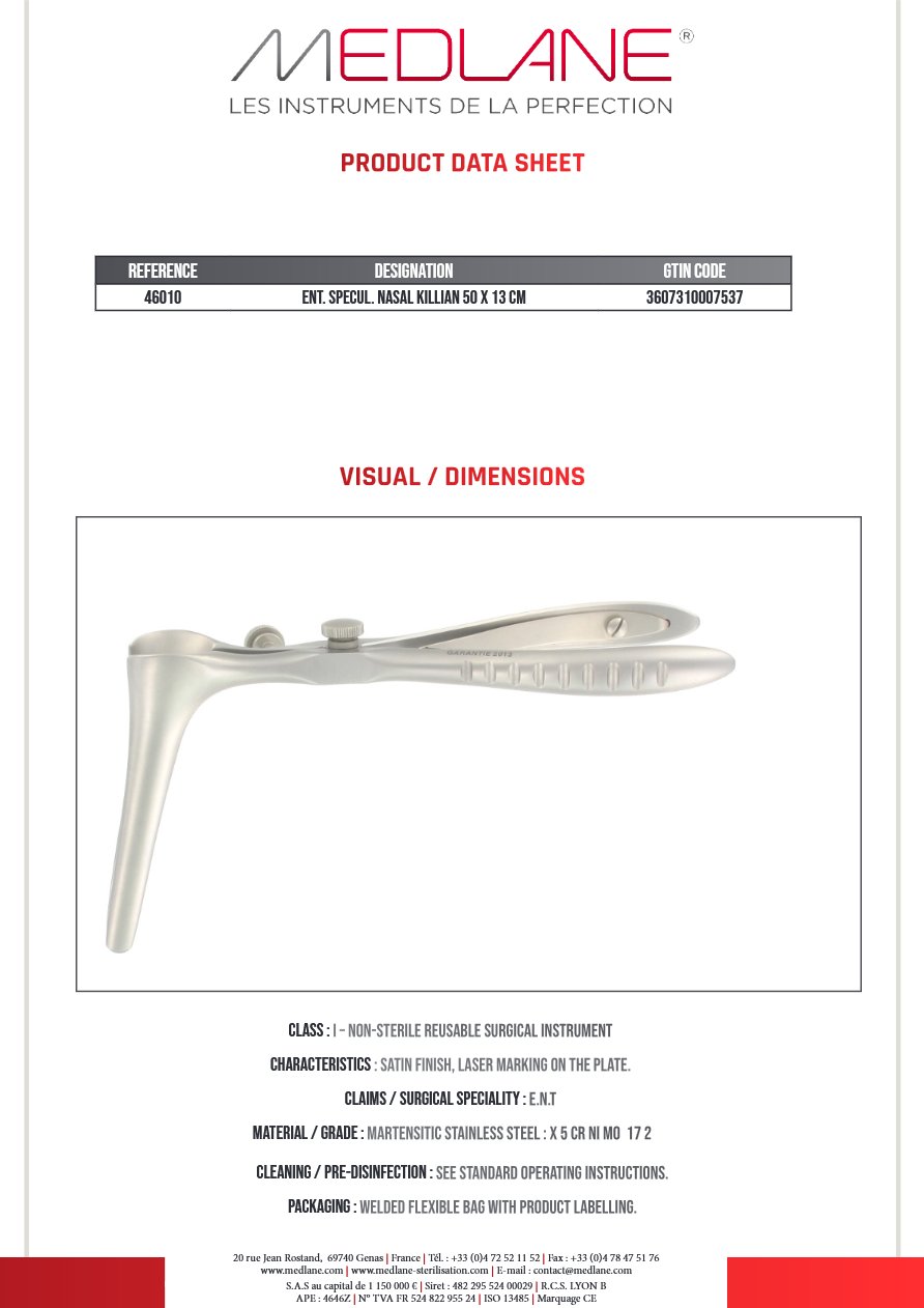 Speculum O.R.L. Rhino Killian 50 X 130 mm — REF 46010P