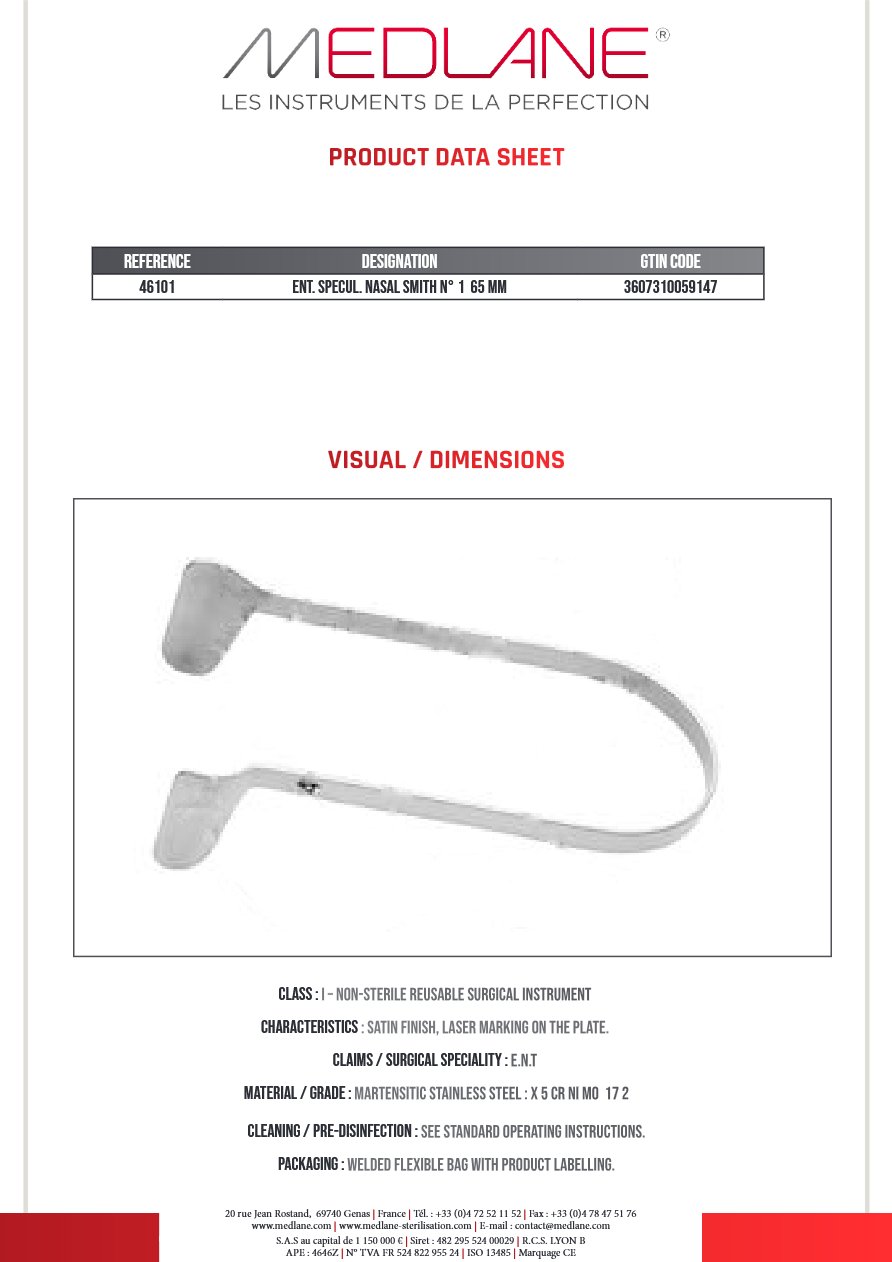 Speculum O.R.L. Rhino Smith N°1 65 mm — REF 46101
