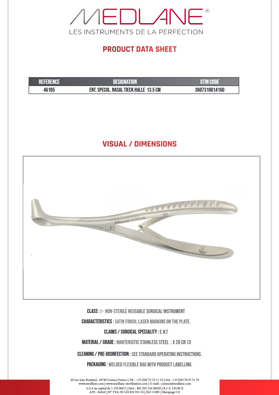 Speculum O.R.L. Rhino Tieck Halle 135 mm — REF 46105