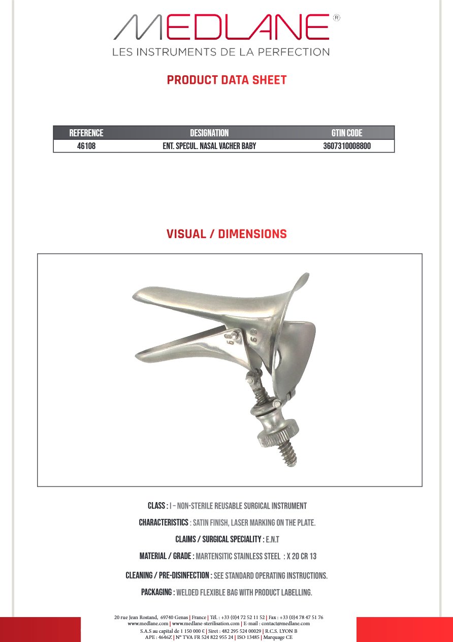 Entérotome SPECUL. NASAL VACHER BABY — REF 46108