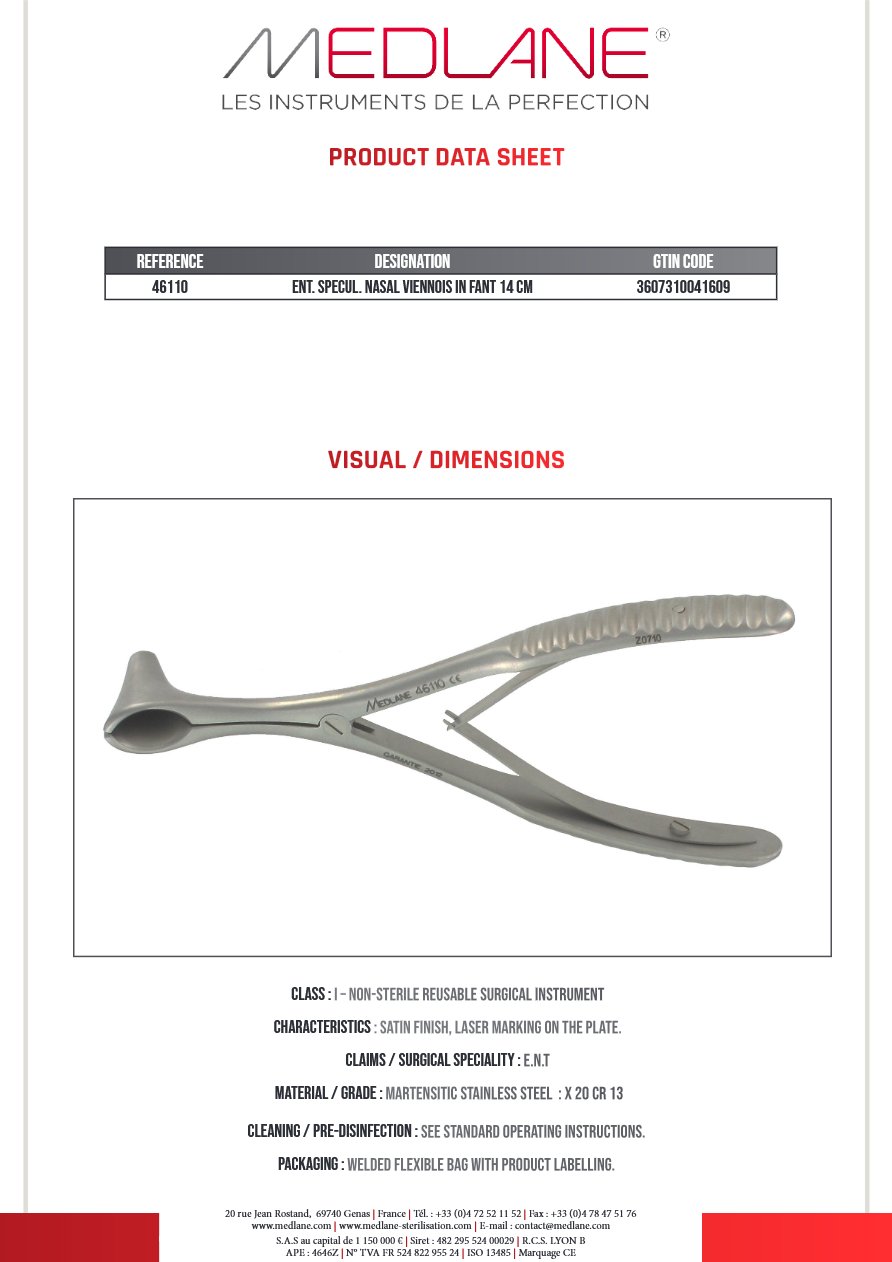 Speculum O.R.L. Rhino Viennois Enfant 140 mm — REF 46110