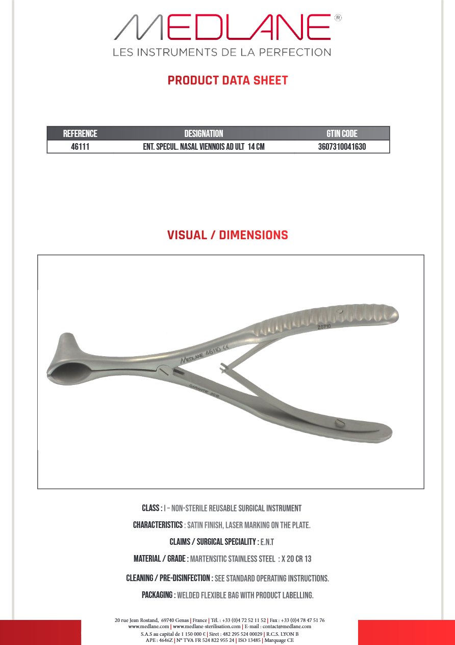 Speculum O.R.L. Rhino Viennois Adulte 140 mm — REF 46111