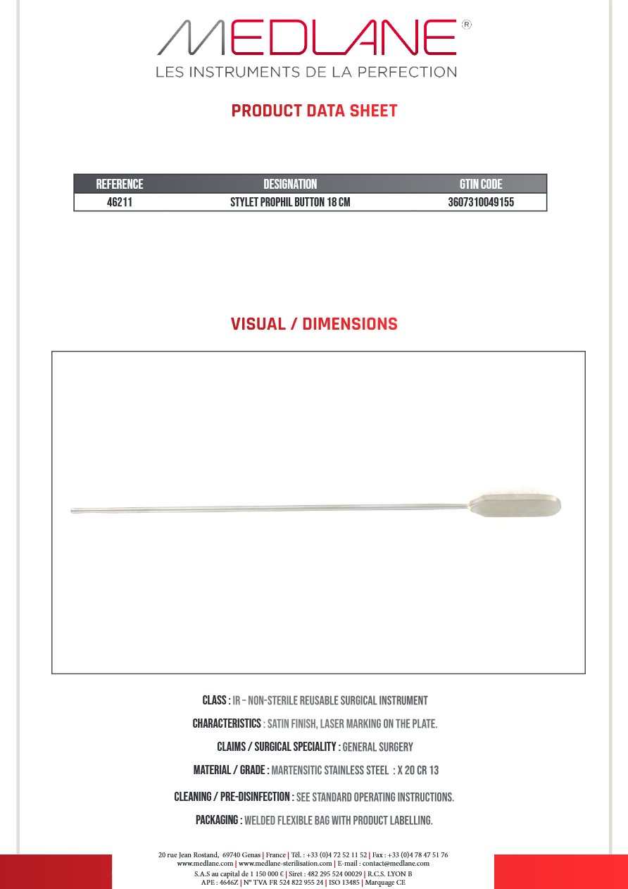 Stylet Prophil Boutonne 180 mm — REF 46211