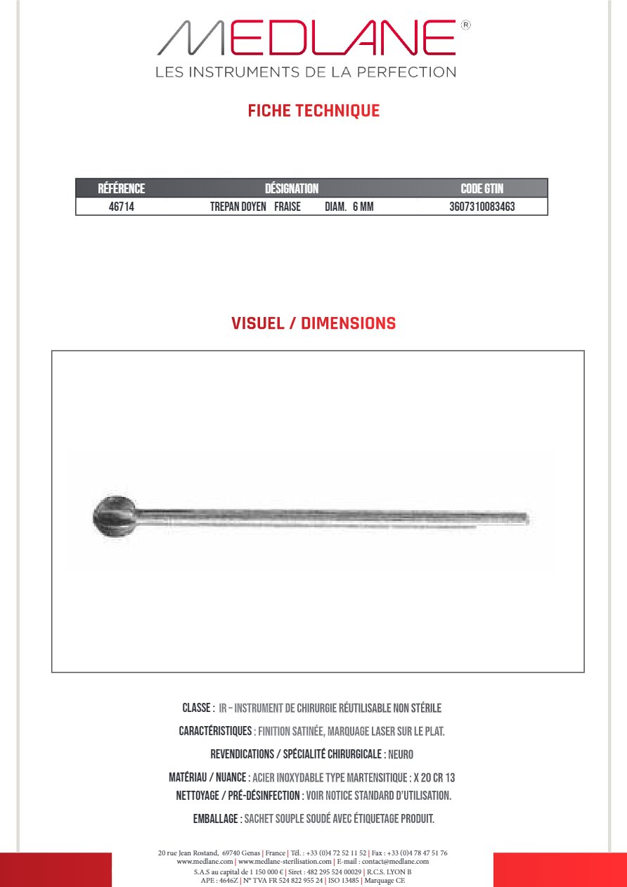Trepan Doyen Fraise Diamètre 6 mm — REF 46714