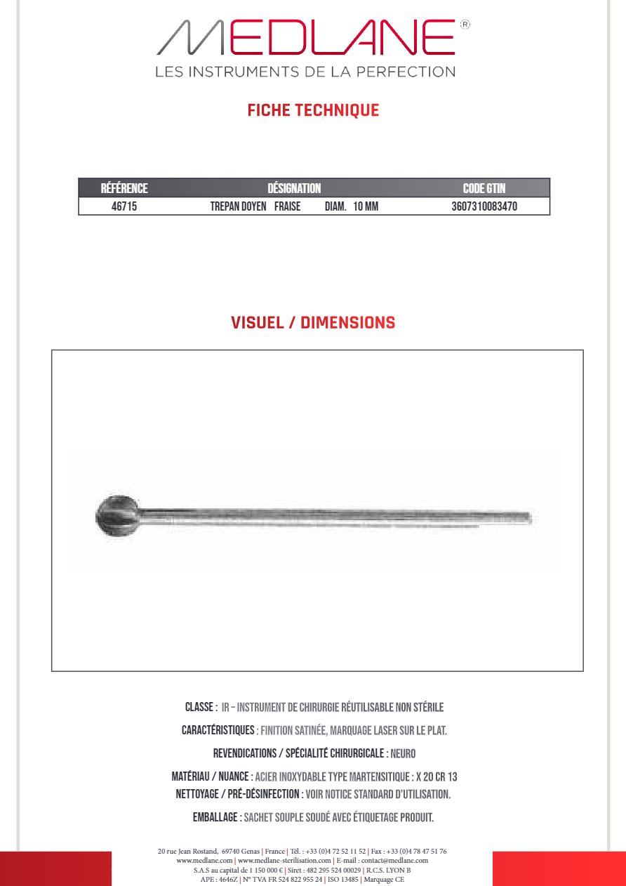 Trepan Doyen Fraise Diamètre 10 mm — REF 46715