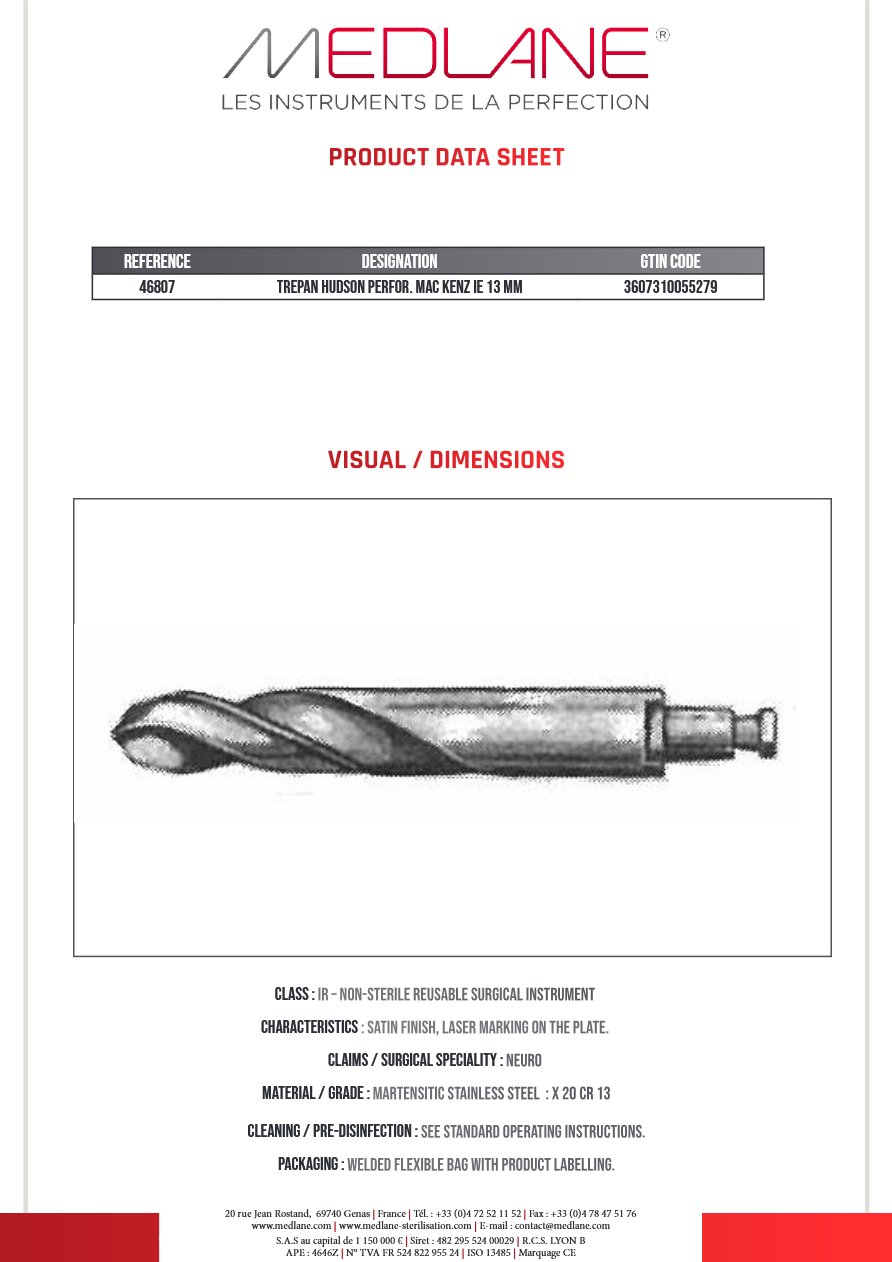 Trepan Hudson Perforateur Mac Kenzie 13 mm — REF 46807