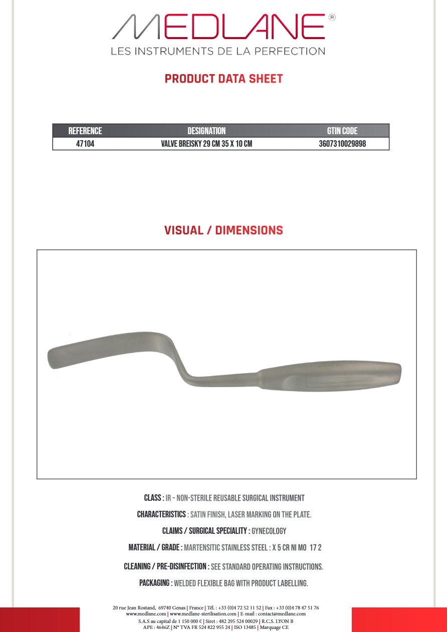 Valve Breisky 290 mm 35 X 100 mm — REF 47104P