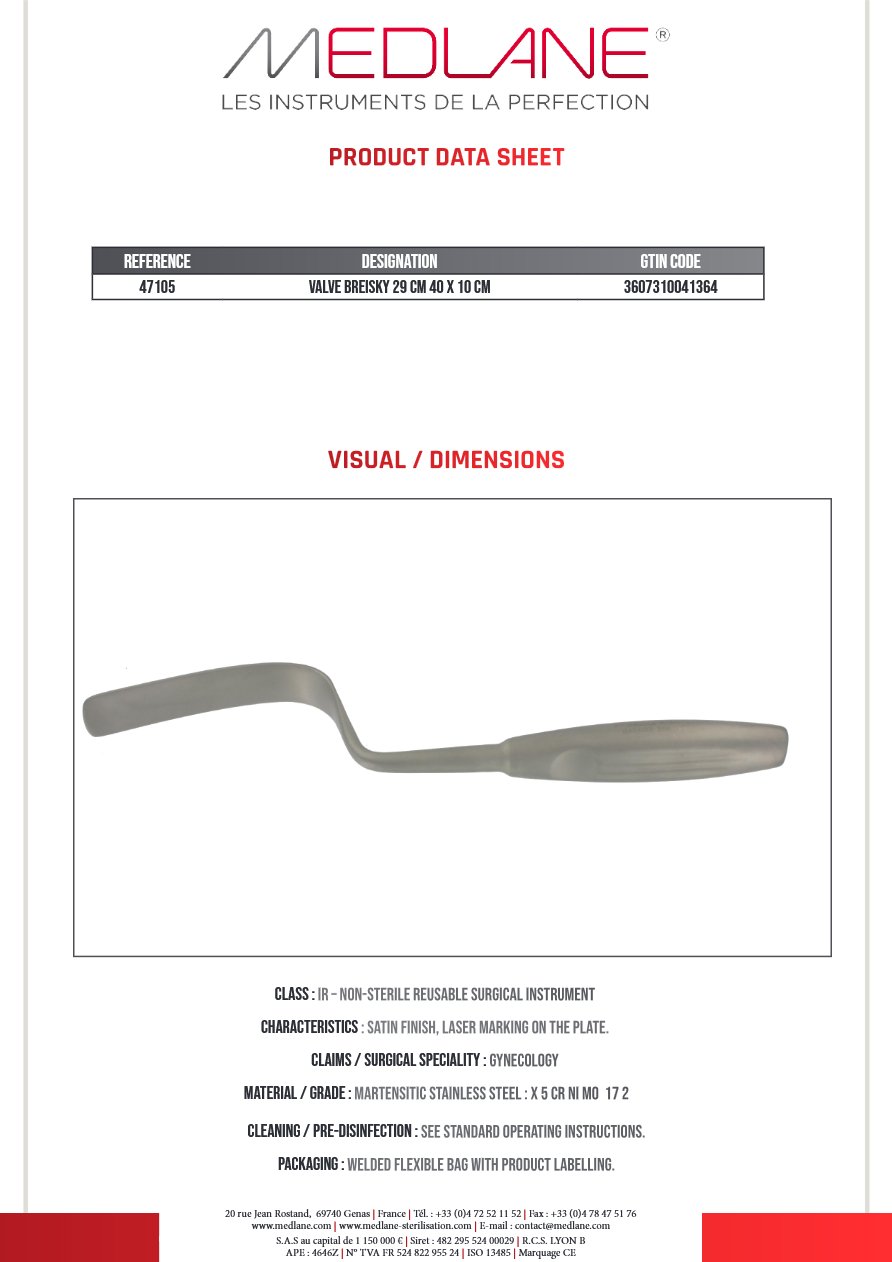 Valve Breisky 290 mm 40 X 100 mm — REF 47105P
