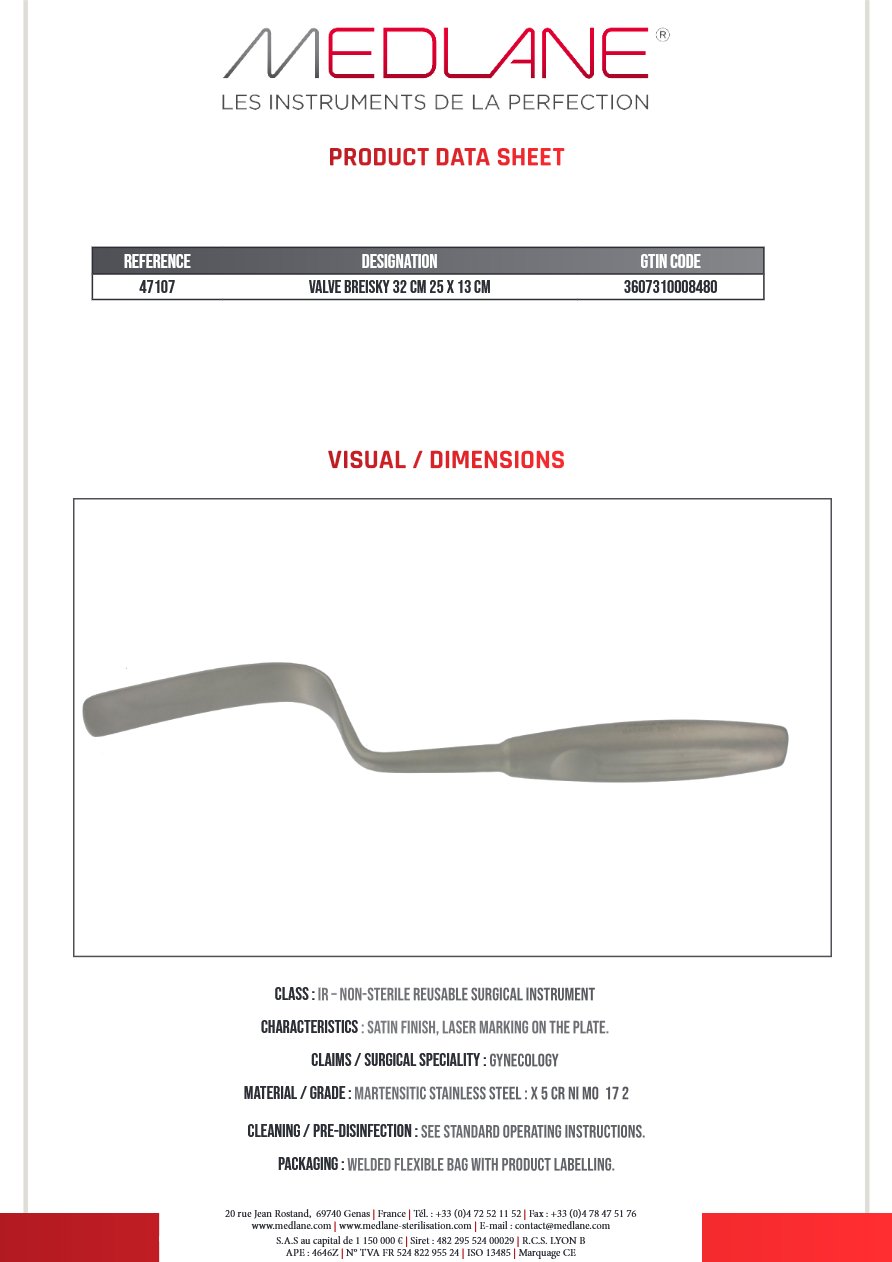 Valve Breisky 320 mm 25 X 130 mm — REF 47107P