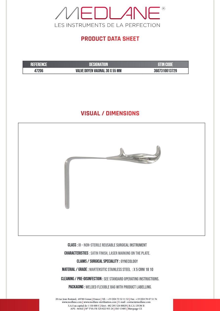 Valve Doyen Vaginale 30 X 55 mm — REF 47206P