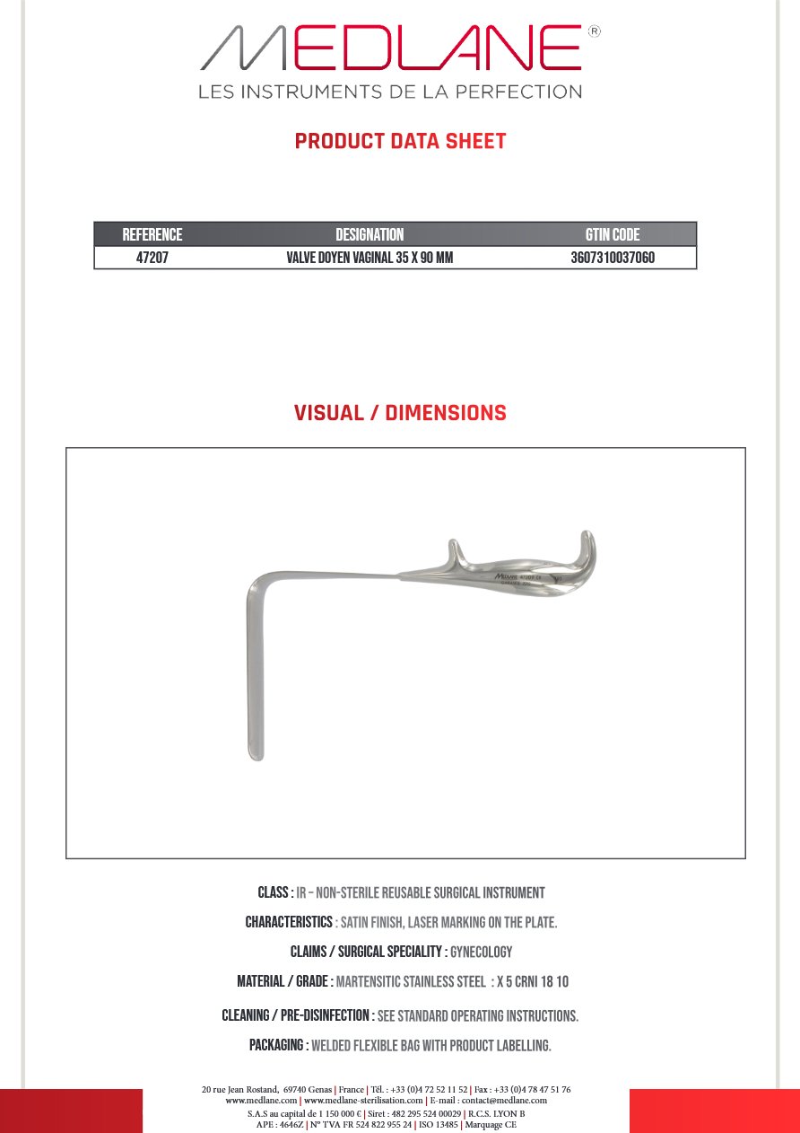 Valve Doyen Vaginale 35 X 90 mm — REF 47207P