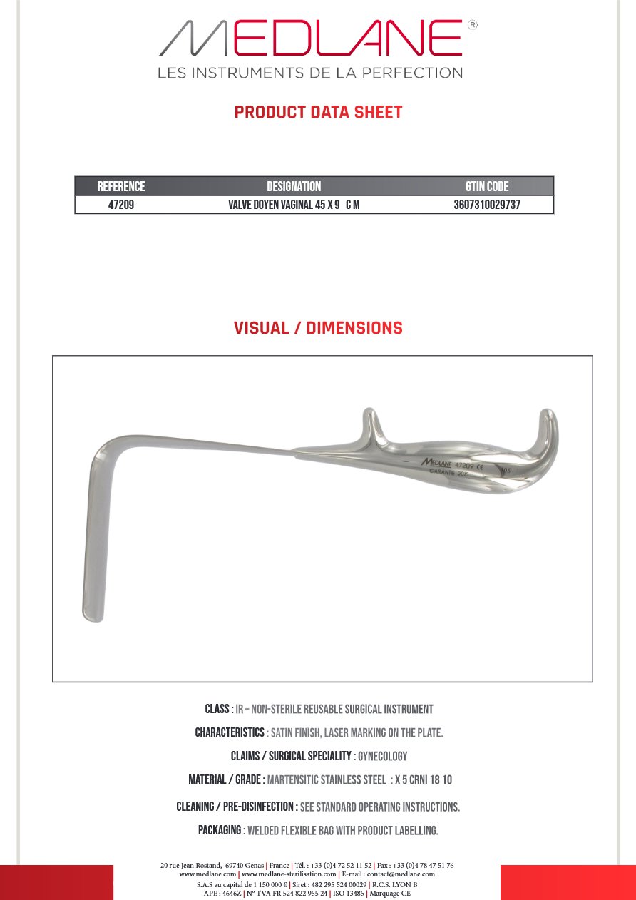 Valve Doyen Vaginale 45 X 90 mm — REF 47209P