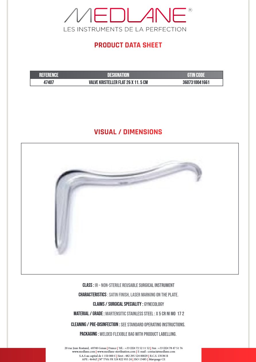 Valve Kristeller Plate 26 X 115 mm — REF 47407