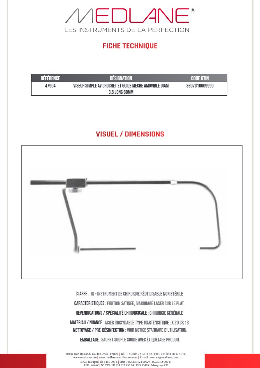 Viseur Simple Avec Crochet et Guide Meche Amovible Diamètre 3,5 Long 80MM — 47904
