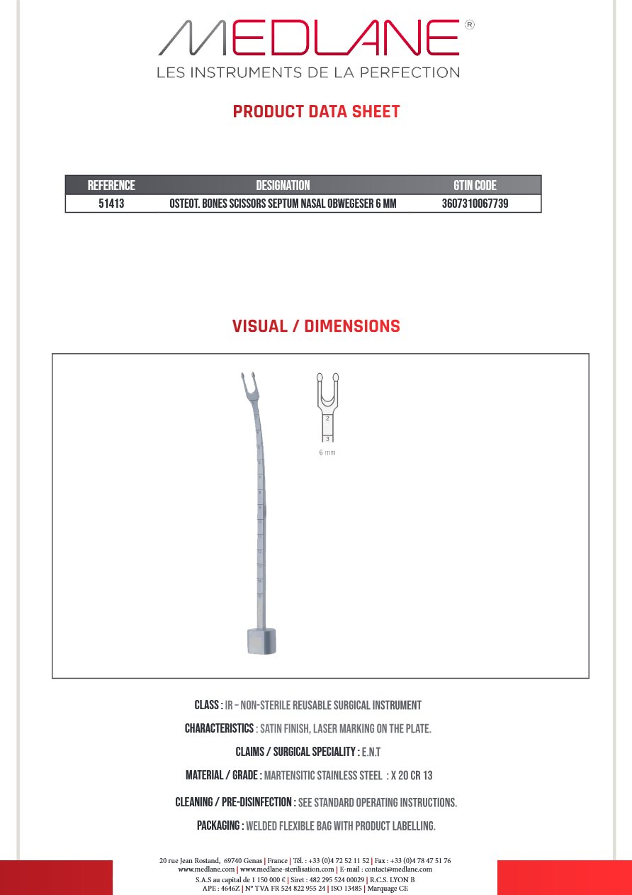 Ciseaux A Os Osteotome Septum Nasal Obwegeser 6 Mm — REF 51413