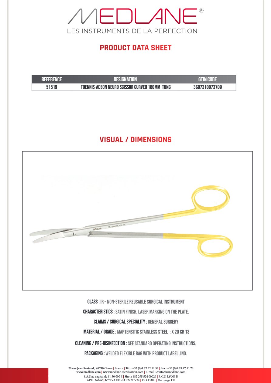 Cseaux Toennis-adson Neuro Courbe 180mm Tung — REF 51519