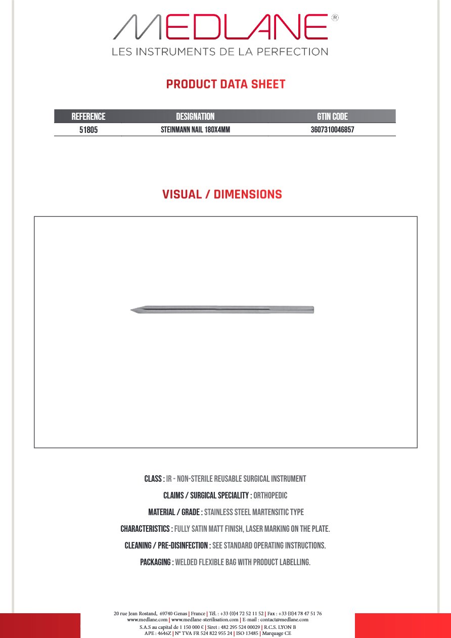 Steinmann nail 180X4MM — REF 51805