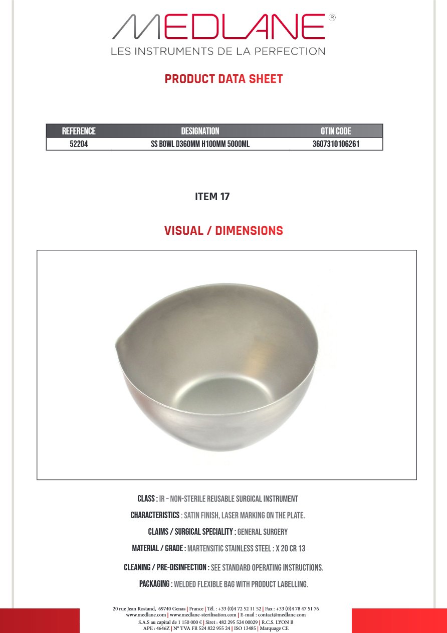 Cupule Inox Diamètre 360 H. 100MM Capacite 5000ML — REF 52204