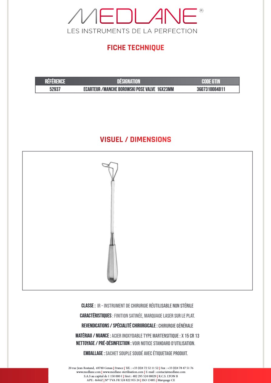 Ecarteur /manche Borowski Pose Valve 16x23mm — REF 52937