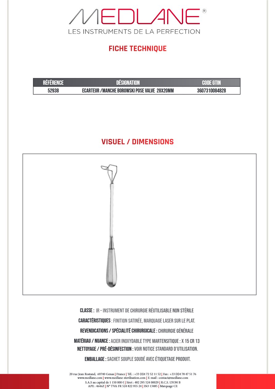 Ecarteur /manche Borowski Pose Valve 28x20mm — REF 52938