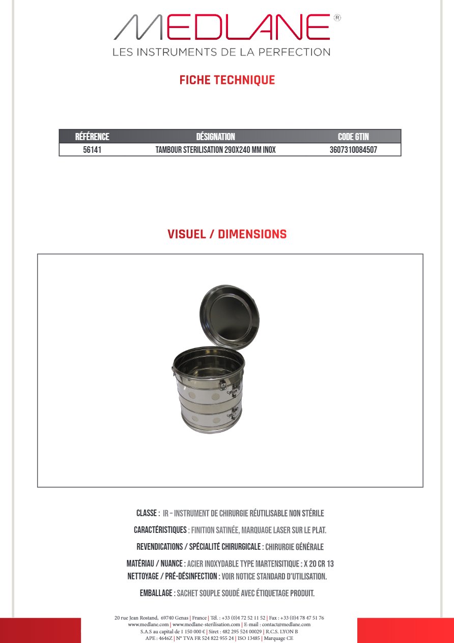 Tambour Sterilisation 290X240 mm Inox — REF 56141